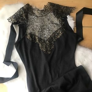 Little black dress with gold accents